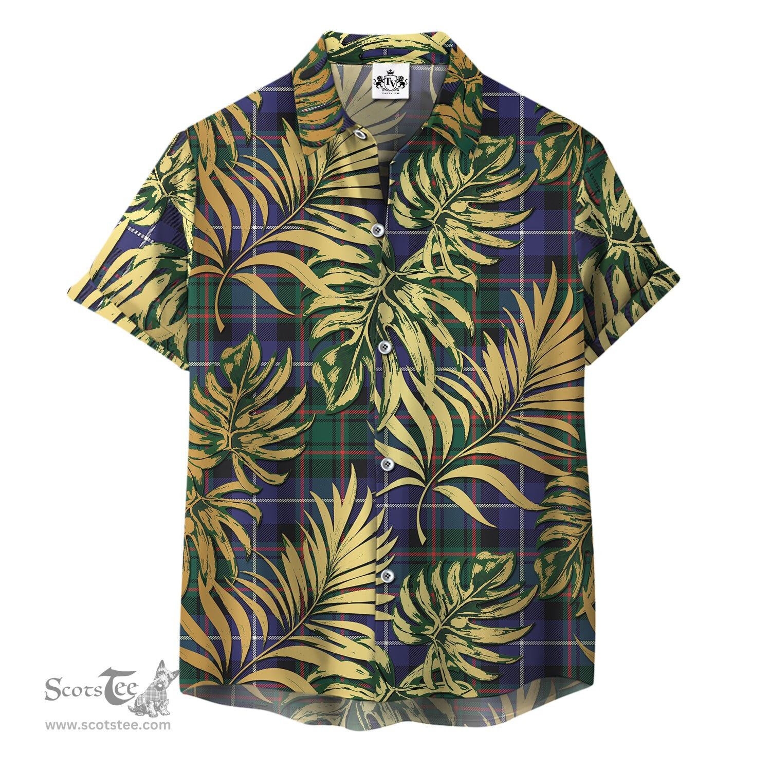 ScotsTee Shop Scottish MacRae Hunting Modern Clan Tartan Vintage Leaves Hawaiian Shirt