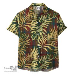 ScotsTee Shop Scottish Oliver Dress Red Clan Tartan Vintage Leaves Hawaiian Shirt
