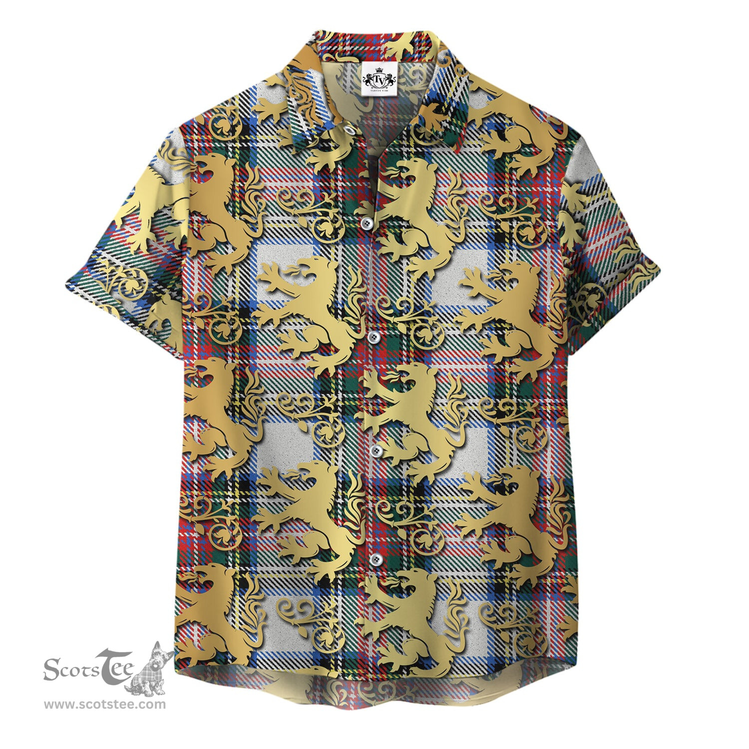ScotsTee Shop Scottish Dennistoun Clan Tartan Lion Rampant Hawaiian Shirt