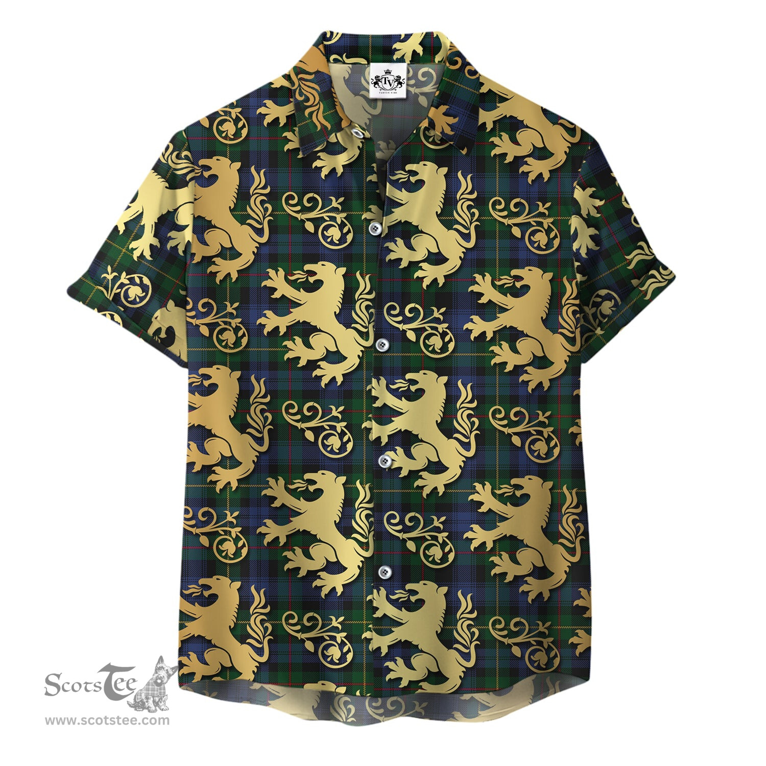 ScotsTee Shop Scottish Farquharson or MacEwen Clan Tartan Lion Rampant Hawaiian Shirt