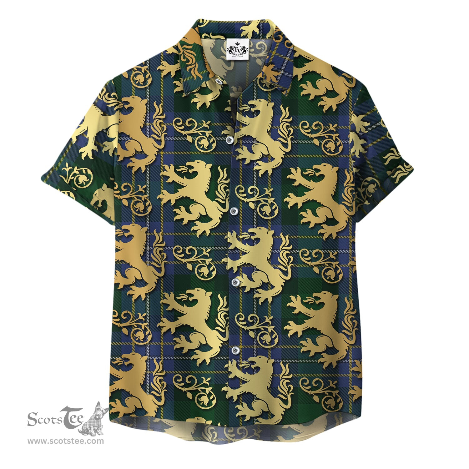 ScotsTee Shop Scottish Hughes Clan Tartan Lion Rampant Hawaiian Shirt