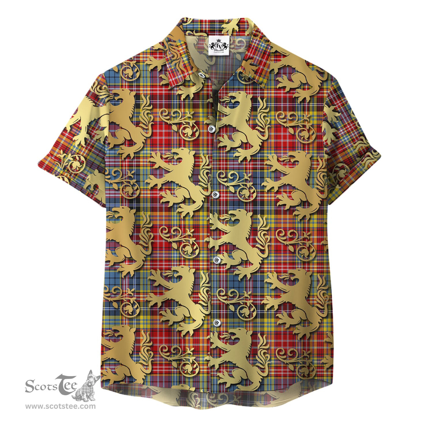 ScotsTee Shop Scottish Drummond of Strathallan Clan Tartan Lion Rampant Hawaiian Shirt