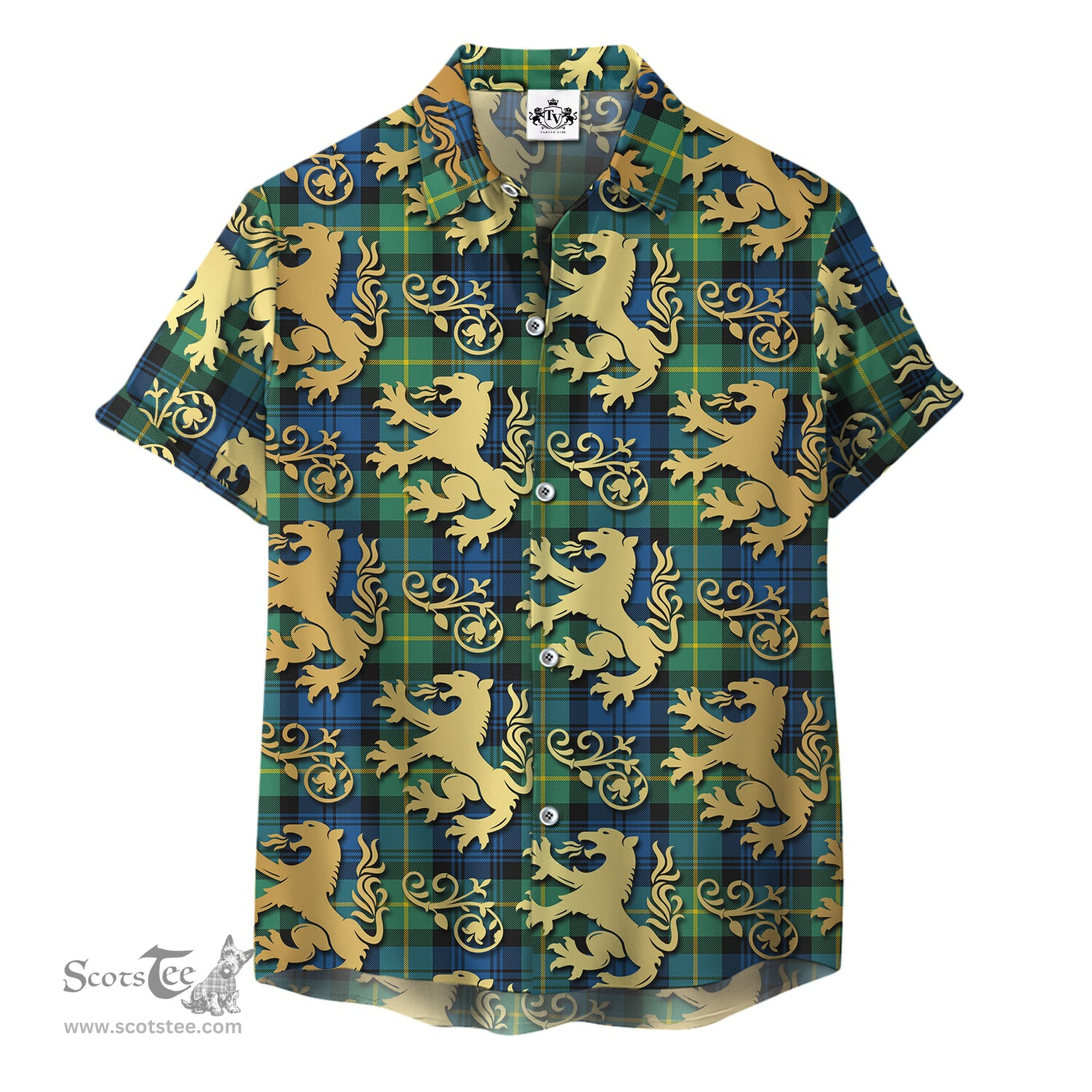 ScotsTee Shop Scottish Gordon Ancient Clan Tartan Lion Rampant Hawaiian Shirt