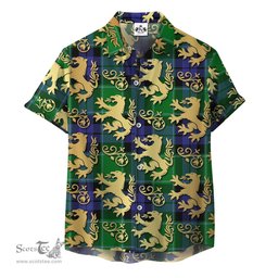 ScotsTee Shop Scottish Haldane Clan Tartan Lion Rampant Hawaiian Shirt