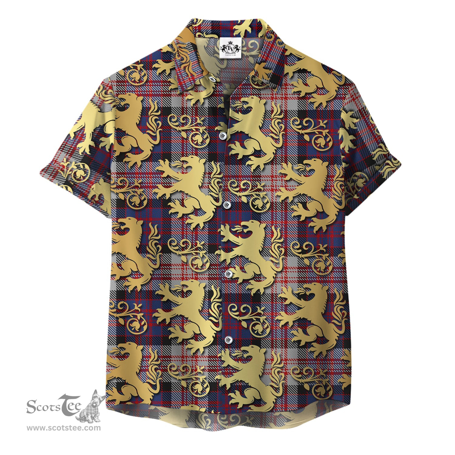 ScotsTee Shop Scottish MacDonald Pattern of Plaids Clan Tartan Lion Rampant Hawaiian Shirt