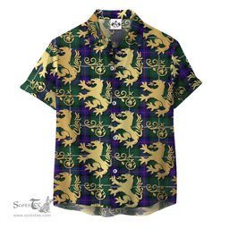 ScotsTee Shop Scottish MacDonald of the Isles Hunting Modern Clan Tartan Lion Rampant Hawaiian Shirt