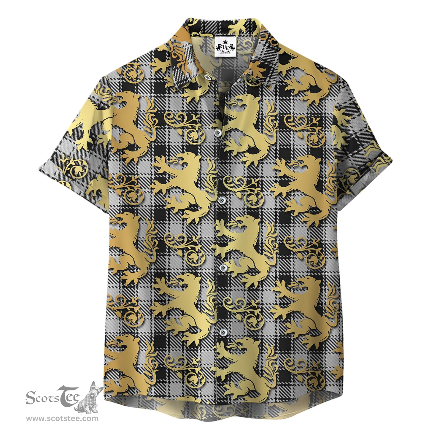 ScotsTee Shop Scottish MacPhee Black and White Clan Tartan Lion Rampant Hawaiian Shirt