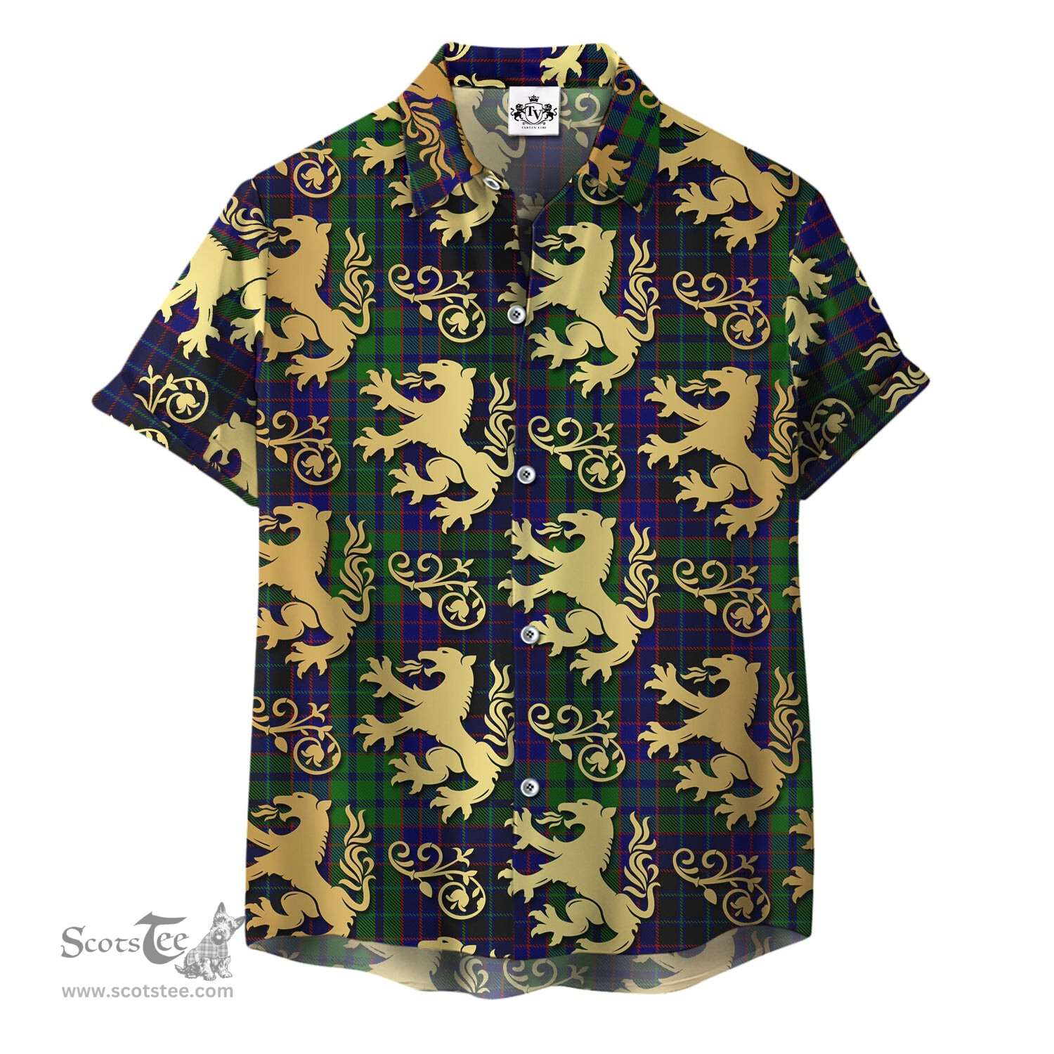 ScotsTee Shop Scottish Lumsden Green Clan Tartan Lion Rampant Hawaiian Shirt