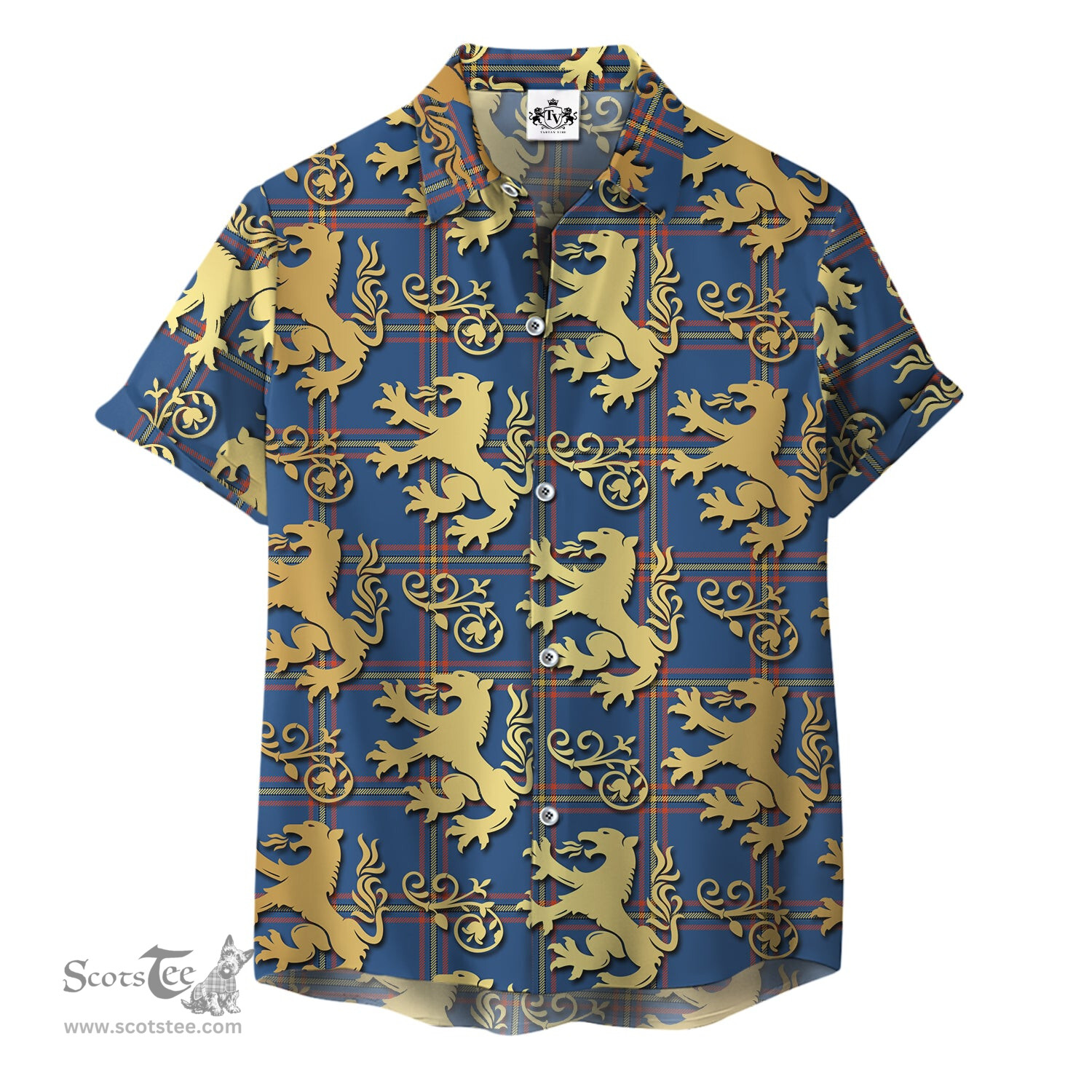 ScotsTee Shop Scottish MacLaine of Loch Buie Hunting Ancient Clan Tartan Lion Rampant Hawaiian Shirt