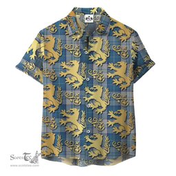 ScotsTee Shop Scottish Menzies Dress Blue and White Clan Tartan Lion Rampant Hawaiian Shirt
