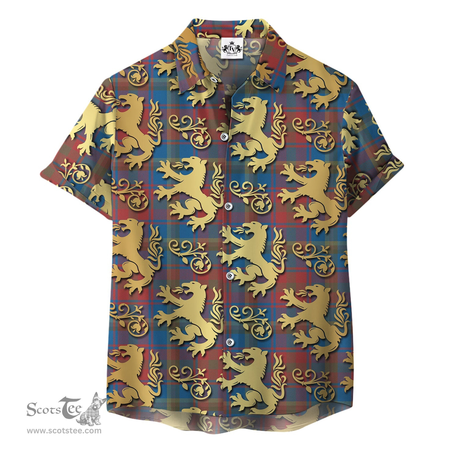ScotsTee Shop Scottish Mapple Leaf Blue Ancient Clan Tartan Lion Rampant Hawaiian Shirt