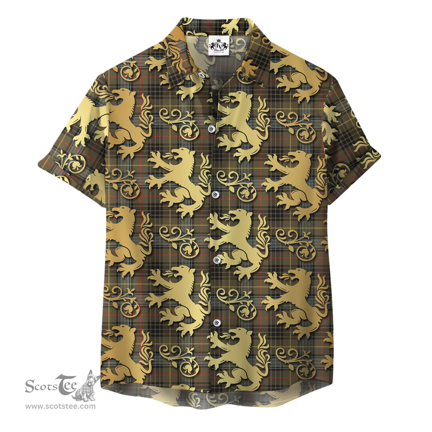 ScotsTee Shop Scottish Stewart Hunting Weathered Clan Tartan Lion Rampant Hawaiian Shirt
