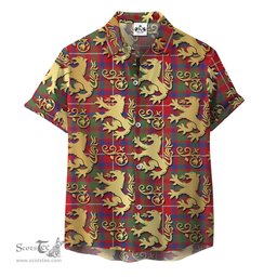ScotsTee Shop Scottish Shaw Red Modern Clan Tartan Lion Rampant Hawaiian Shirt