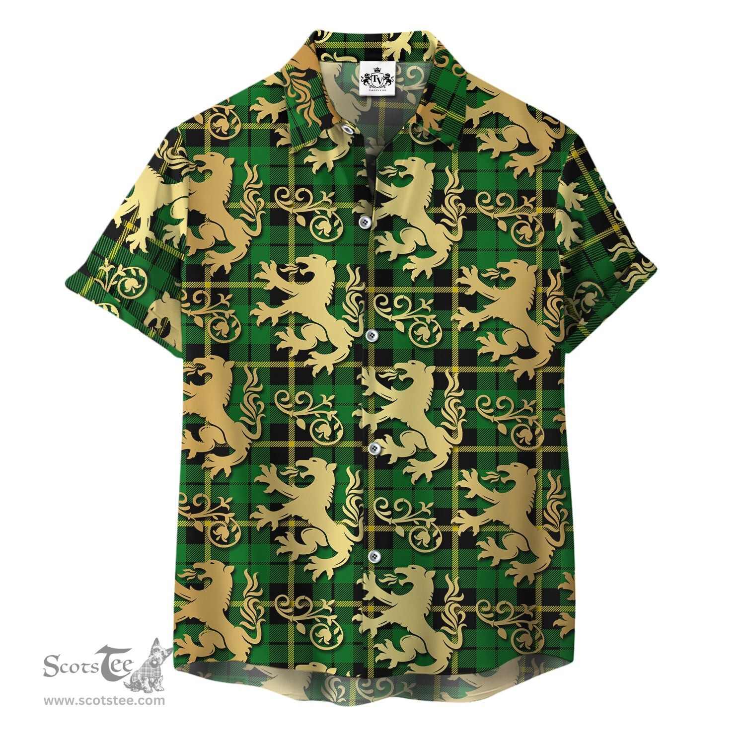 ScotsTee Shop Scottish Wallace Hunting Green Clan Tartan Lion Rampant Hawaiian Shirt