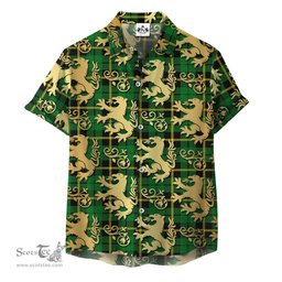 ScotsTee Shop Scottish Wallace Hunting Green Clan Tartan Lion Rampant Hawaiian Shirt