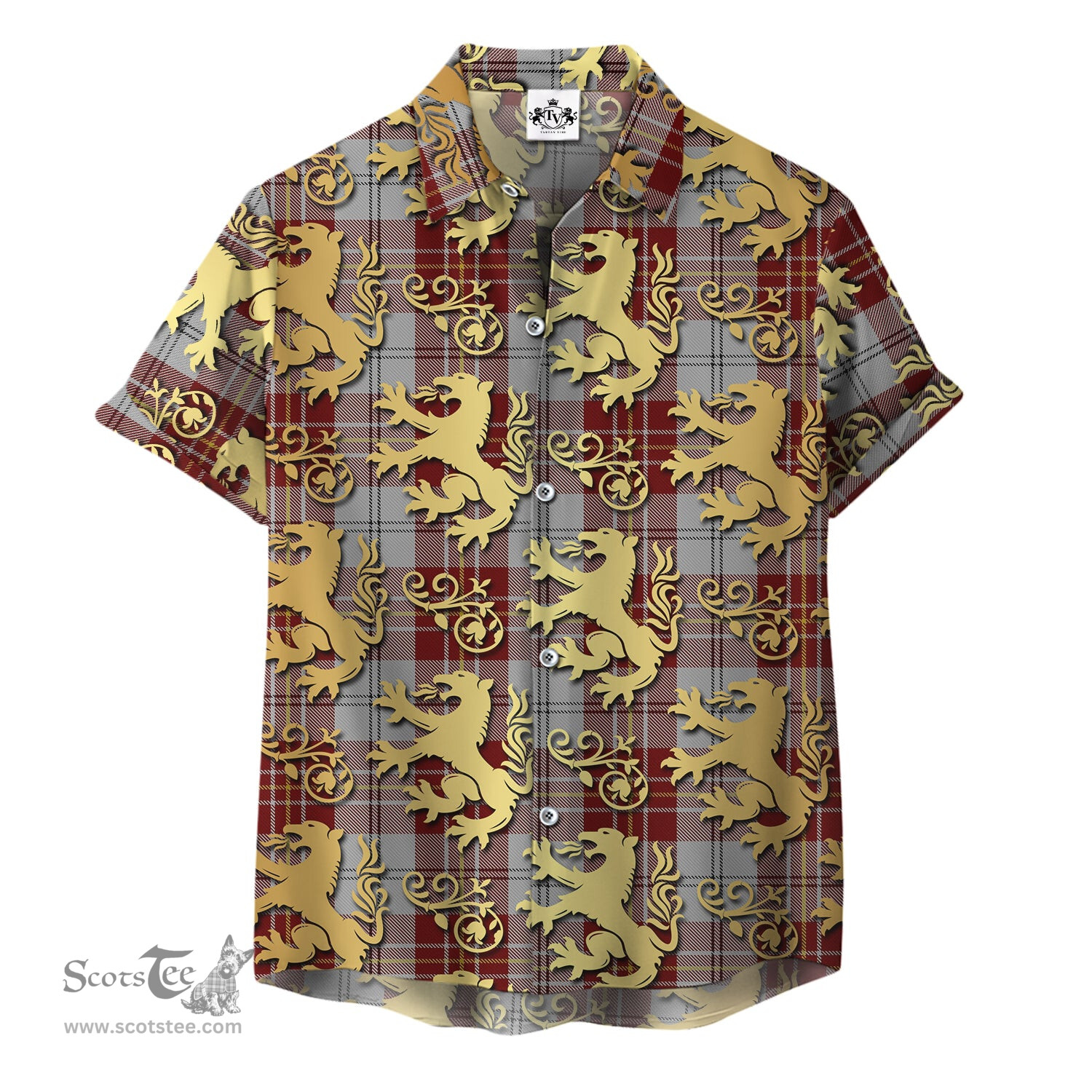 ScotsTee Shop Scottish MacPherson Dress Burgundy Clan Tartan Lion Rampant Hawaiian Shirt