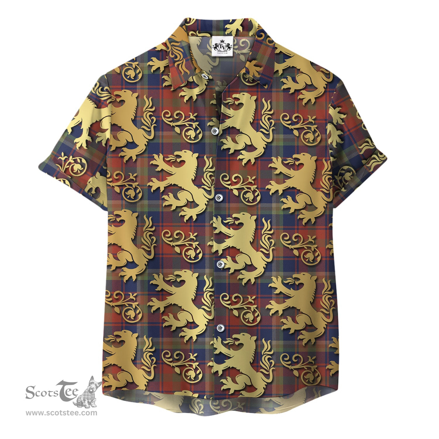 ScotsTee Shop Scottish Mapple Leaf Blue Modern Clan Tartan Lion Rampant Hawaiian Shirt
