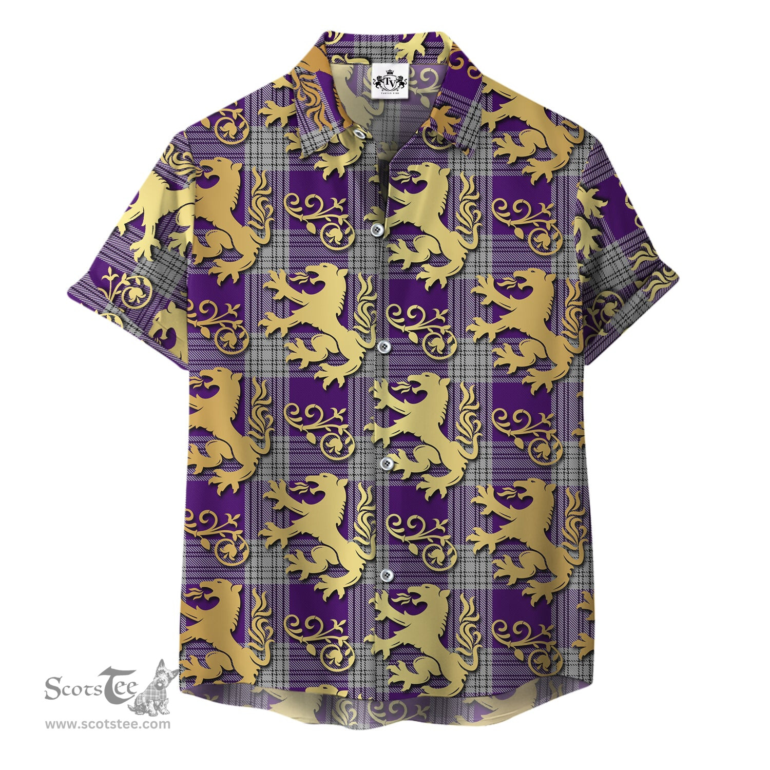 ScotsTee Shop Scottish Menzies Mauve and White Clan Tartan Lion Rampant Hawaiian Shirt