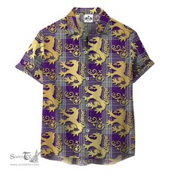 ScotsTee Shop Scottish Menzies Mauve and White Clan Tartan Lion Rampant Hawaiian Shirt