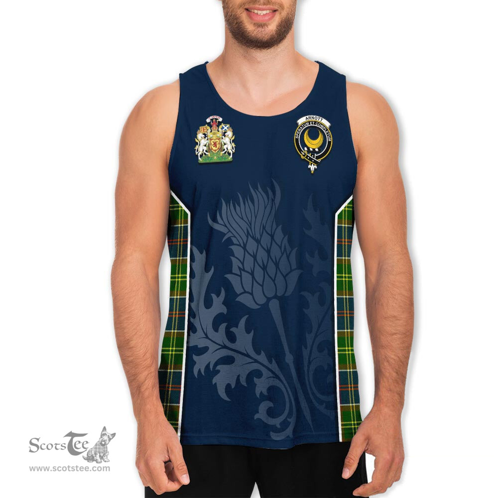 ScotsTee Shop Scottish Arnott Clan Scottish Crest and Scottish Thistle Sport Tartan Mens Tanks Top