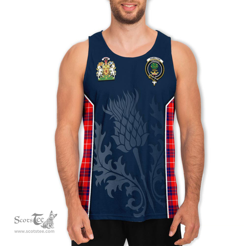 ScotsTee Shop Scottish Hamilton Modern Clan Scottish Crest and Scottish Thistle Sport Tartan Mens Tanks Top