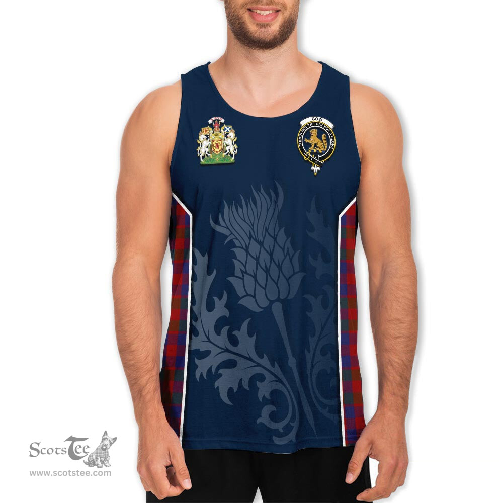 ScotsTee Shop Scottish Gow Clan Scottish Crest and Scottish Thistle Sport Tartan Mens Tanks Top