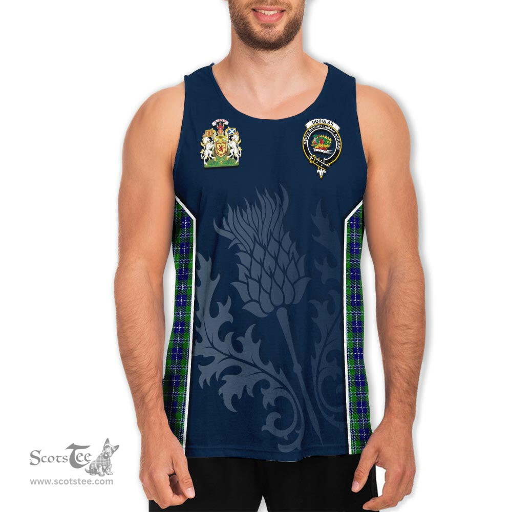 ScotsTee Shop Scottish Douglas Clan Scottish Crest and Scottish Thistle Sport Tartan Mens Tanks Top