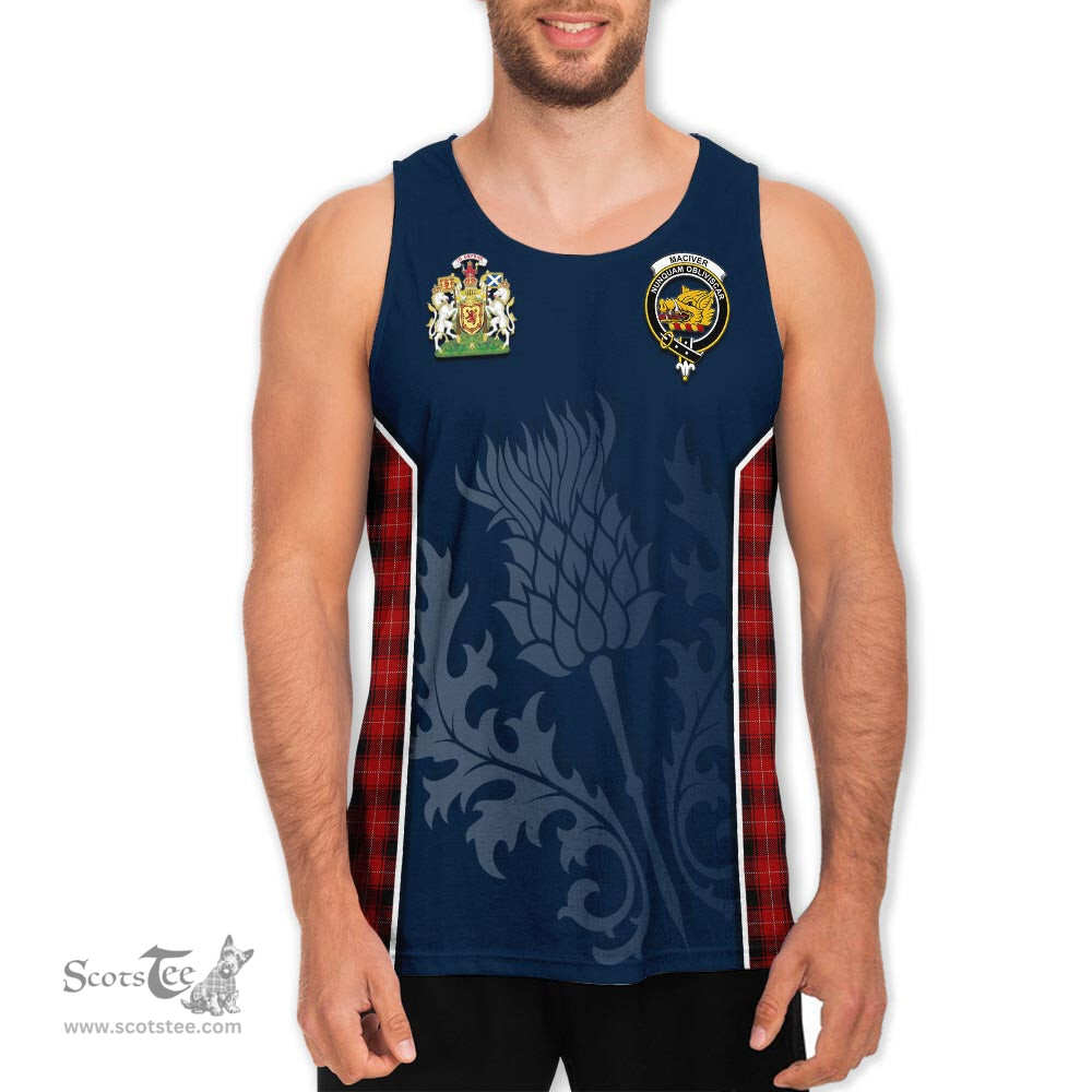 ScotsTee Shop Scottish MacIver Clan Scottish Crest and Scottish Thistle Sport Tartan Mens Tanks Top