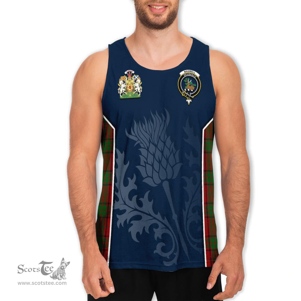 ScotsTee Shop Scottish Maxwell Clan Scottish Crest and Scottish Thistle Sport Tartan Mens Tanks Top