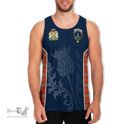 ScotsTee Shop Scottish Morrison Red Ancient Clan Scottish Crest and Scottish Thistle Sport Tartan Mens Tanks Top