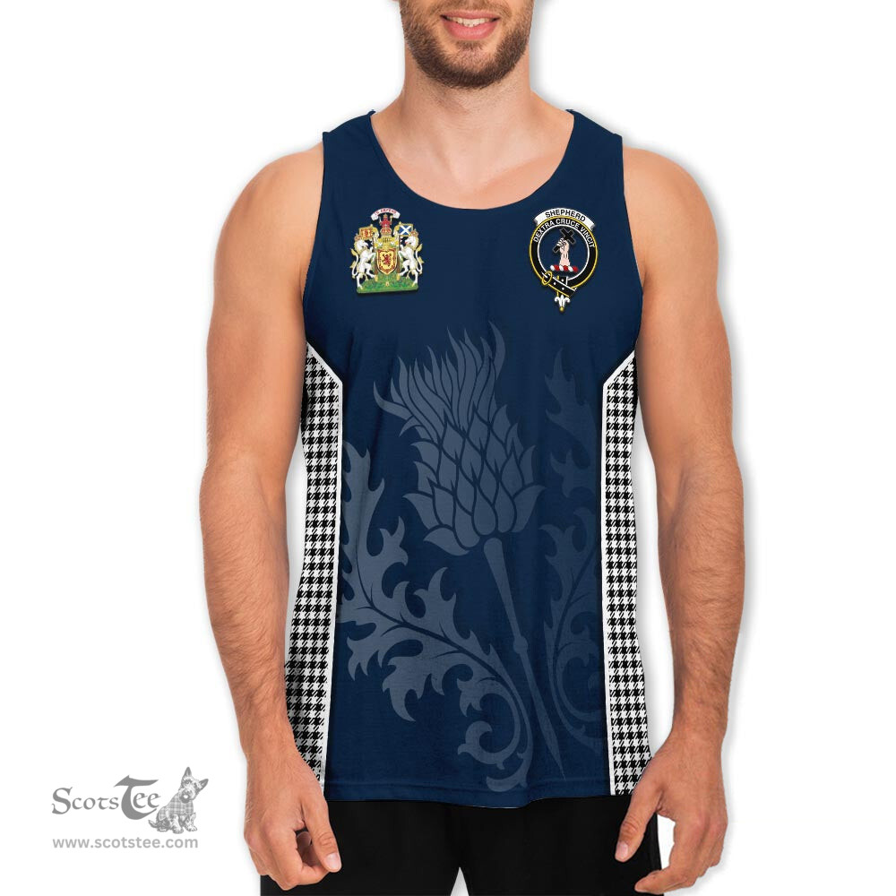 ScotsTee Shop Scottish Shepherd Clan Scottish Crest and Scottish Thistle Sport Tartan Mens Tanks Top