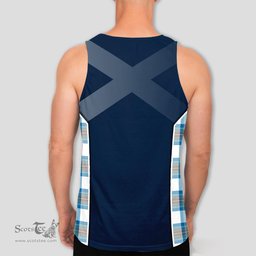 ScotsTee Shop Scottish Stewart Muted Blue Clan Scottish Crest and Scottish Thistle Sport Tartan Mens Tanks Top