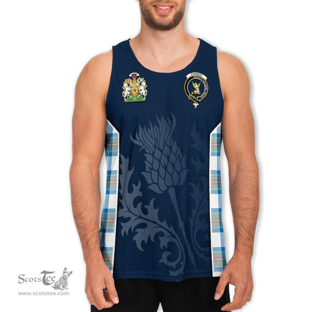 ScotsTee Shop Scottish Stewart Muted Blue Clan Scottish Crest and Scottish Thistle Sport Tartan Mens Tanks Top