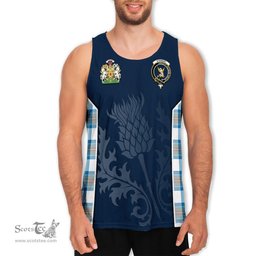 ScotsTee Shop Scottish Stewart Muted Blue Clan Scottish Crest and Scottish Thistle Sport Tartan Mens Tanks Top