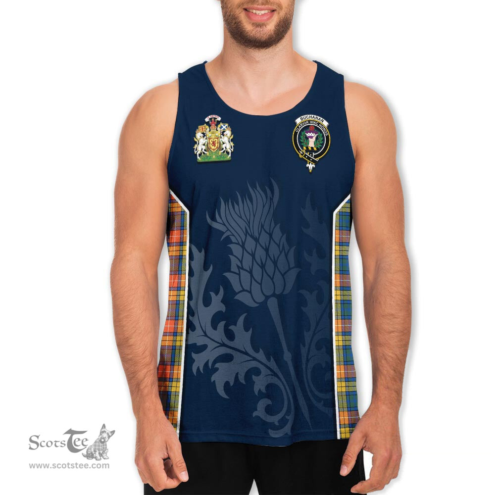 ScotsTee Shop Scottish Buchanan Ancient Clan Scottish Crest and Scottish Thistle Sport Tartan Mens Tanks Top