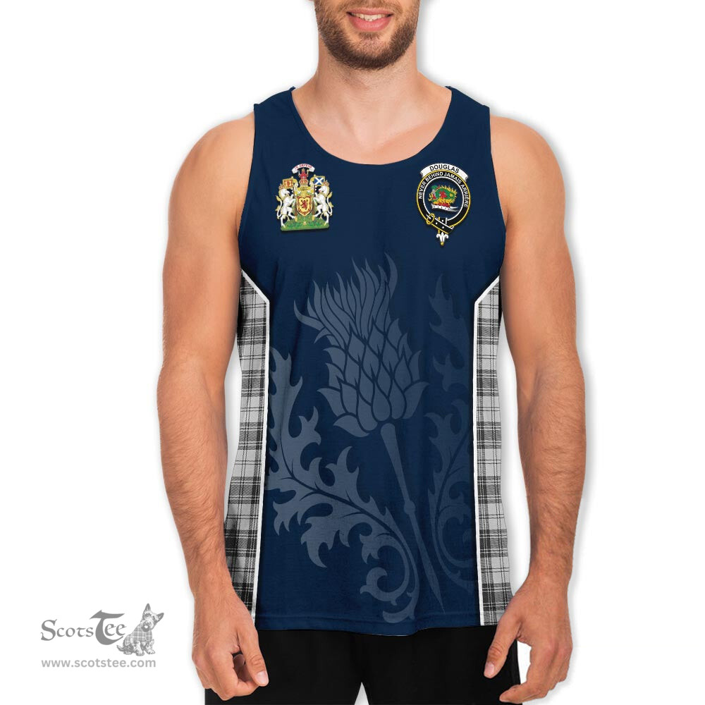 ScotsTee Shop Scottish Douglas Grey Modern Clan Scottish Crest and Scottish Thistle Sport Tartan Mens Tanks Top