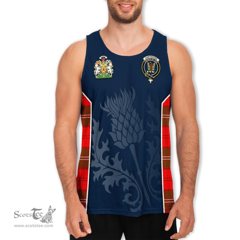 ScotsTee Shop Scottish Gartshore Clan Scottish Crest and Scottish Thistle Sport Tartan Mens Tanks Top