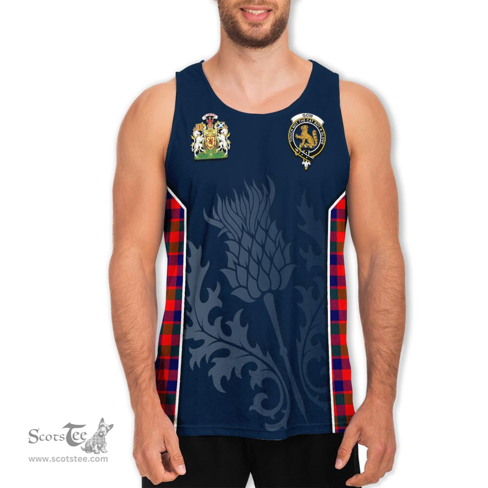 ScotsTee Shop Scottish Gow Modern Clan Scottish Crest and Scottish Thistle Sport Tartan Mens Tanks Top