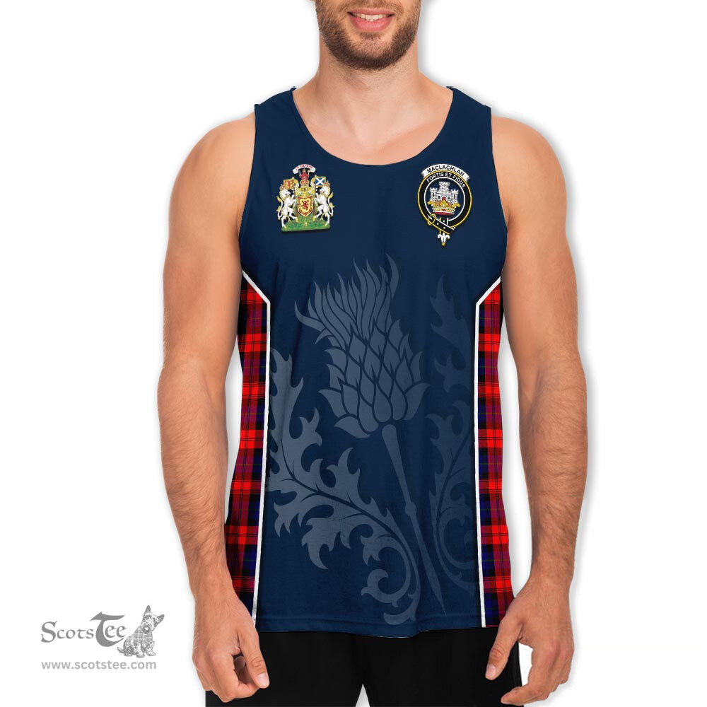 ScotsTee Shop Scottish MacLachlan Modern Clan Scottish Crest and Scottish Thistle Sport Tartan Mens Tanks Top