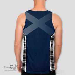 ScotsTee Shop Scottish Menzies Black and White Clan Scottish Crest and Scottish Thistle Sport Tartan Mens Tanks Top
