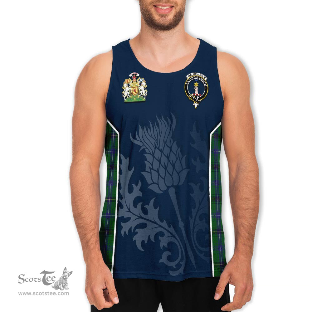ScotsTee Shop Scottish MacKendrick Clan Scottish Crest and Scottish Thistle Sport Tartan Mens Tanks Top