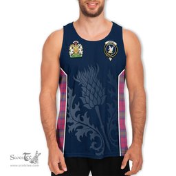 ScotsTee Shop Scottish Lindsay Ancient Clan Scottish Crest and Scottish Thistle Sport Tartan Mens Tanks Top