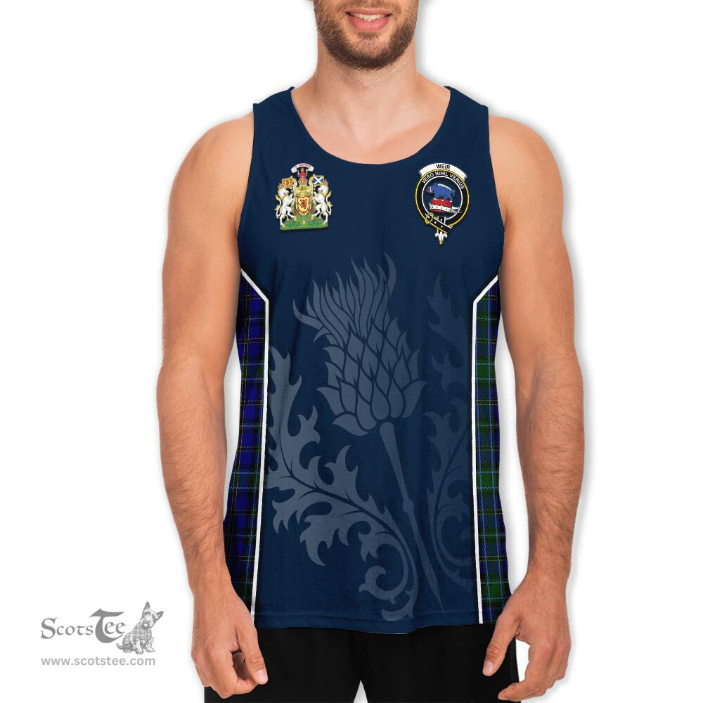 ScotsTee Shop Scottish Weir Clan Scottish Crest and Scottish Thistle Sport Tartan Mens Tanks Top