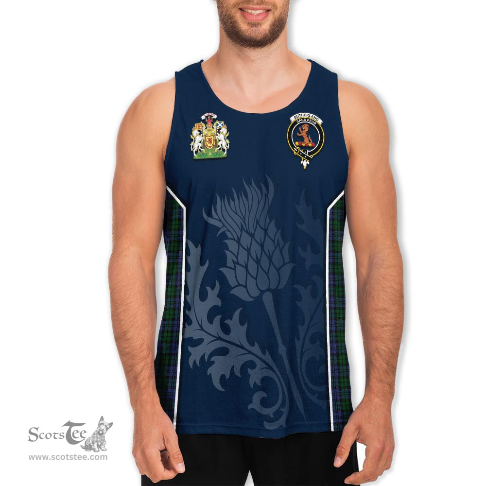 ScotsTee Shop Scottish Sutherland Clan Scottish Crest and Scottish Thistle Sport Tartan Mens Tanks Top