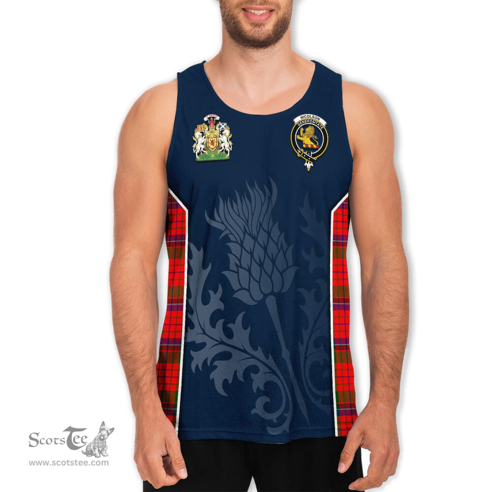 ScotsTee Shop Scottish Nicolson Modern Clan Scottish Crest and Scottish Thistle Sport Tartan Mens Tanks Top
