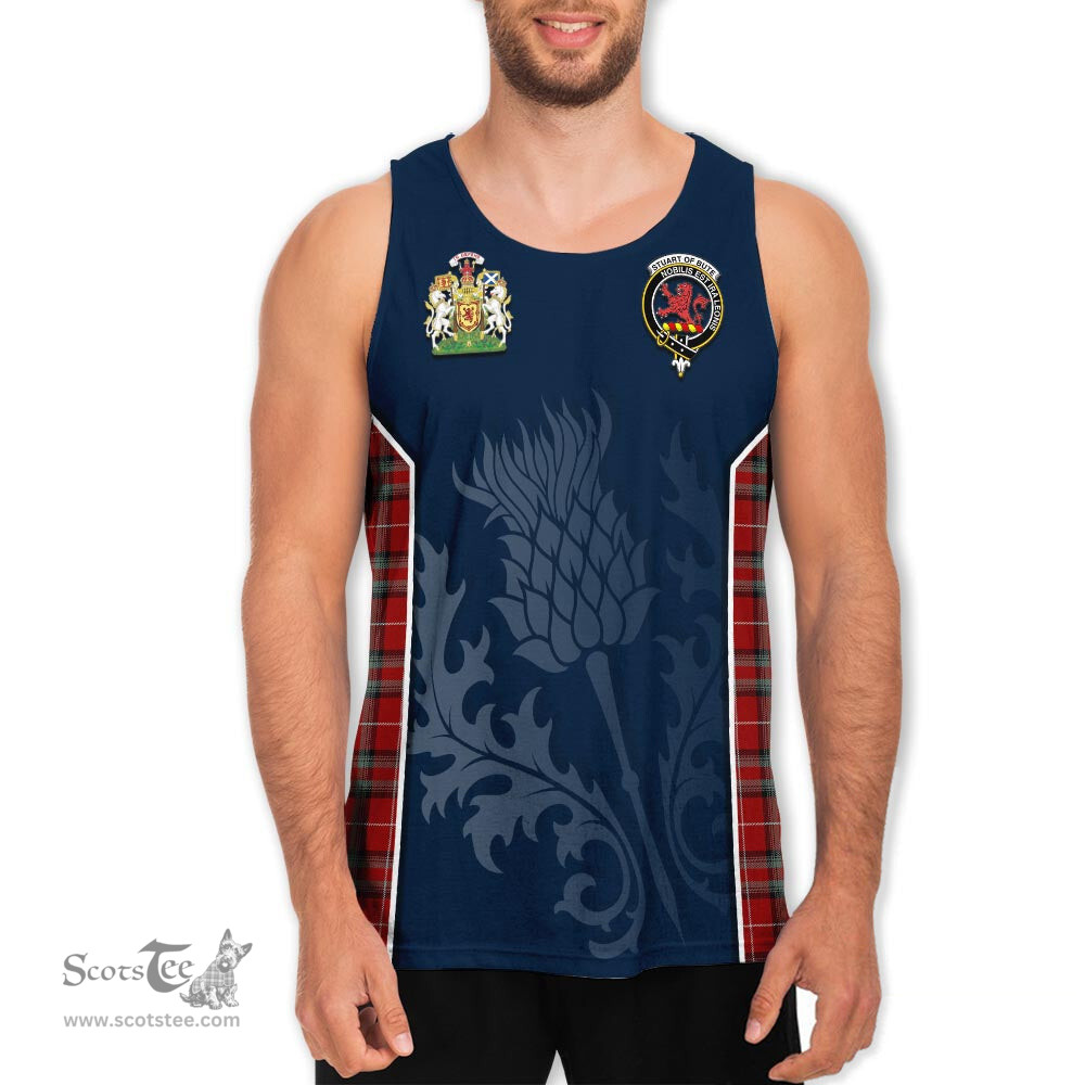 ScotsTee Shop Scottish Stuart of Bute Clan Scottish Crest and Scottish Thistle Sport Tartan Mens Tanks Top