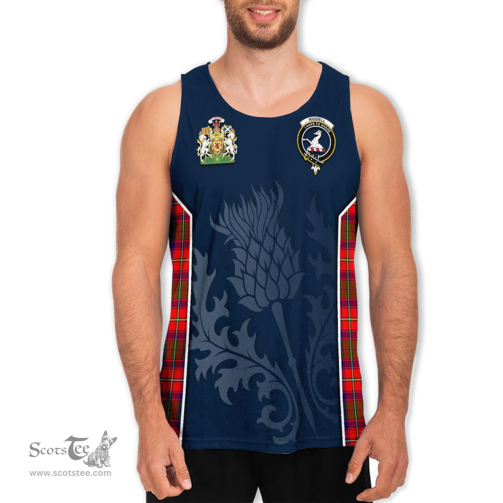 ScotsTee Shop Scottish Riddell Clan Scottish Crest and Scottish Thistle Sport Tartan Mens Tanks Top