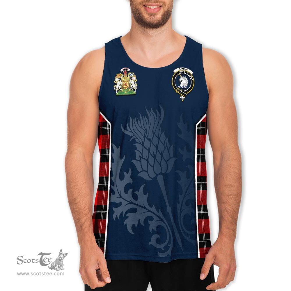 ScotsTee Shop Scottish Ramsay Modern Clan Scottish Crest and Scottish Thistle Sport Tartan Mens Tanks Top