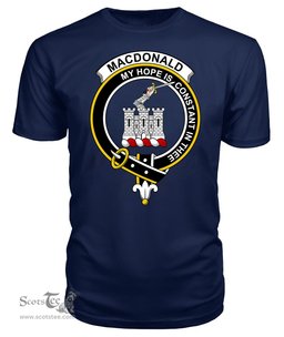 ScotsTee Shop Scottish Macdonalds Of Ranald Clan Badge Clan Tartan Scottish Clans Crest T Shirt