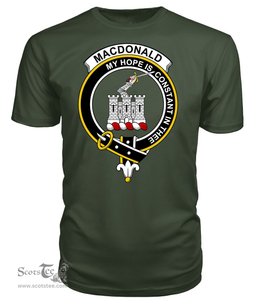 ScotsTee Shop Scottish Macdonalds Of Ranald Clan Badge Clan Tartan Scottish Clans Crest T Shirt